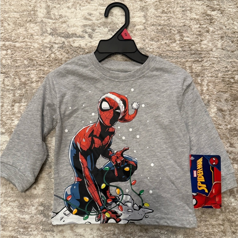 Marvel Spider-Man Gray Long Sleeve Holiday Shirt size 12M-NWT